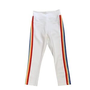Spiritual Gangster White With Rainbow Stripes Leggings Size Small